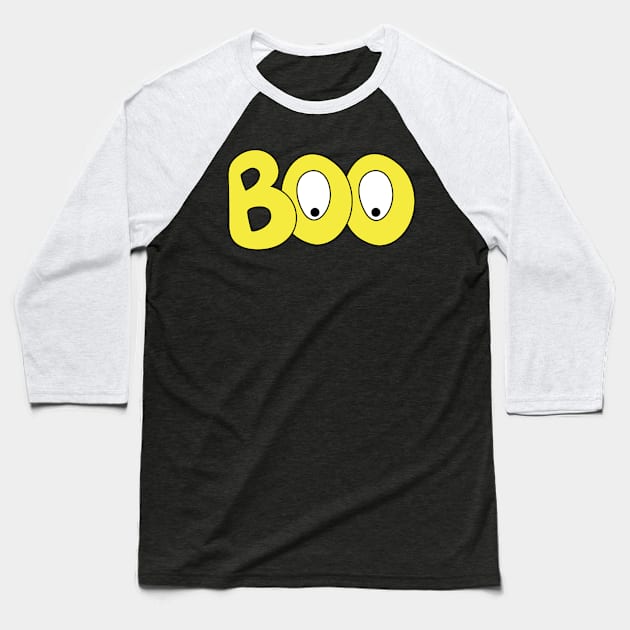 BOO text art cartoon eyes yellow bubble letters Baseball T-Shirt by Angel Dawn Design